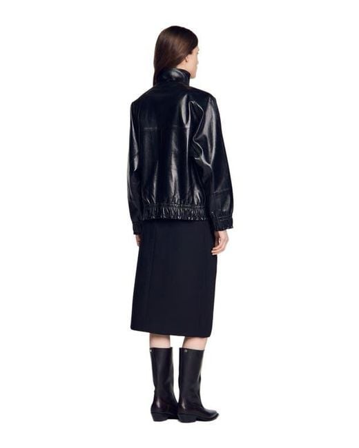 Sandro Blue Oversized Leather Jacket