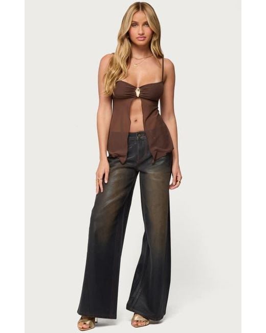 Edikted Black Reeve Split Front Sheer Mesh Top