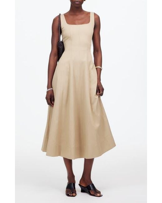 Madewell Seamed Square Neck Sleeveless Midi Dress in Natural | Lyst