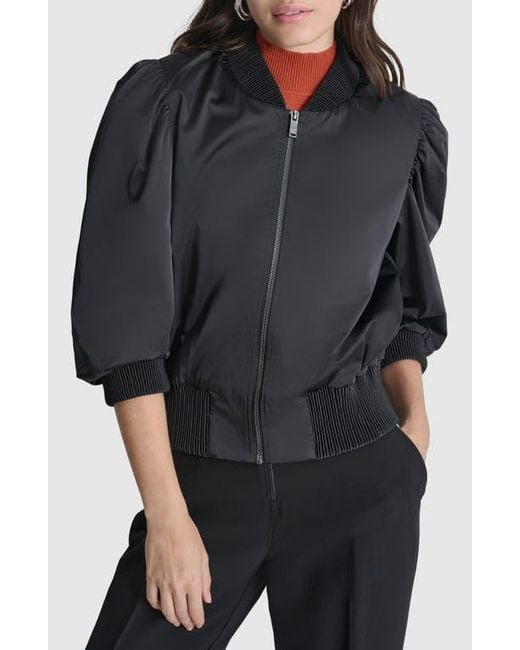 DKNY Shine Puff Shoulder Bomber Jacket in Black Lyst