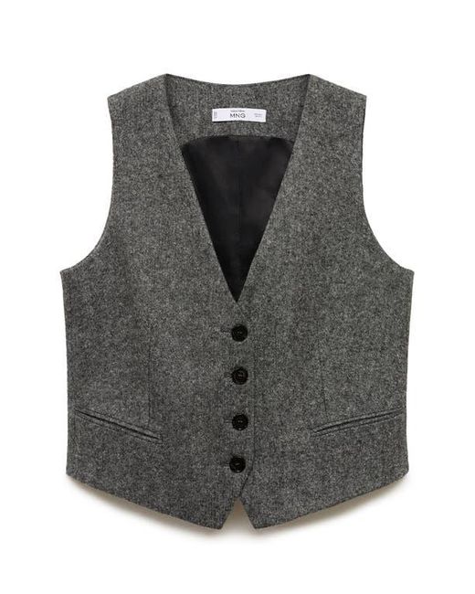 Mango Black Marbled Houndstooth Wool Blend Suit Vest