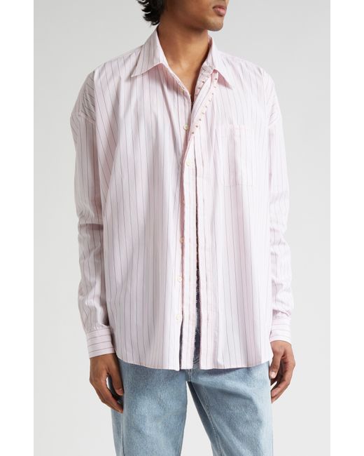 Y. Project Pink Oversize Hook & Eye Placket Stripe Shirt for men