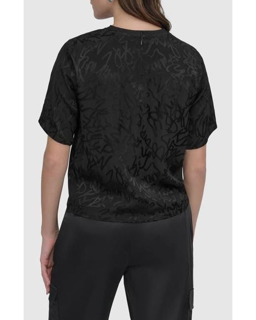 DKNY Black Scribble Logo Jacquard Top