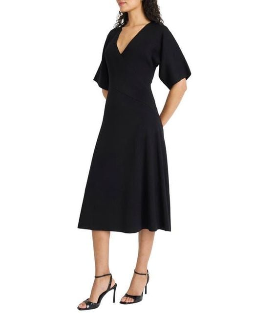 Maggy London Black Dolman Sleeve A-Line Midi Dress
