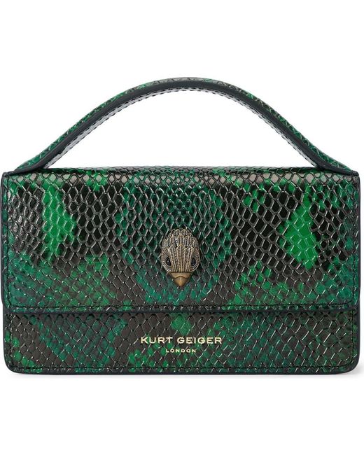 Kurt Geiger Green Extrasmall Bond Croc Embossed Leather Top Handle Bag