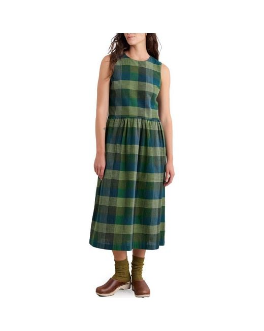 Seasalt Cornwall Green Brouse Check Sleeveless Organic Cotton Midi Dress