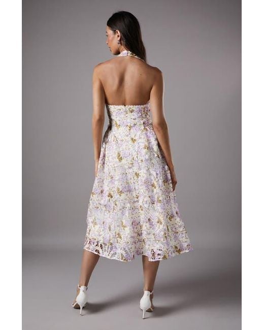 Coast White Printed Lace Halter Neck Midi Dress