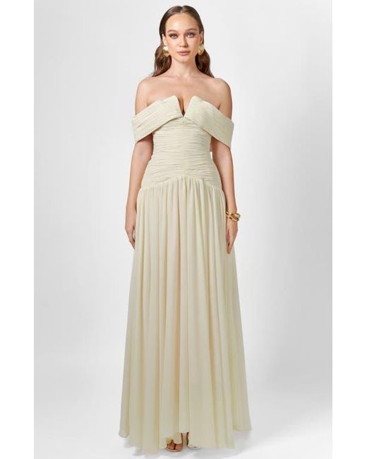 Bariano Women's Natural Keecia Off Shoulder Chiffon Gown