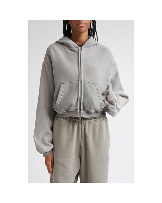 Alexander Wang Gray Oversize Crop Full Zip Hoodie