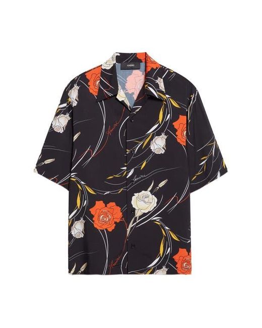 Amiri Black Floral Camp Shirt for men