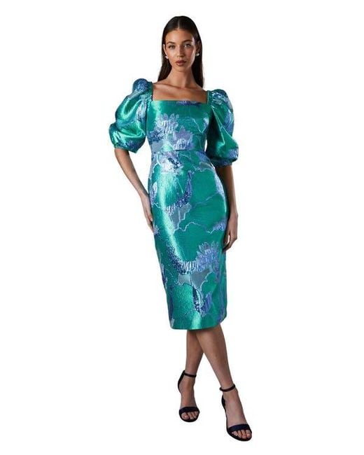 Coast Bubble Sleeve Jacquard Dress in Blue | Lyst