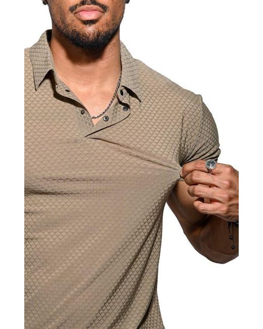 Maceoo Gray Geo Pattern Stretch Nylon Polo for men