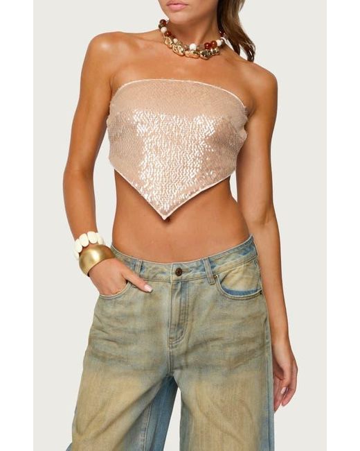 Edikted Green Sequin Strapless Handkerchief Crop Top