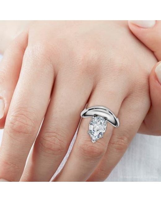 Bliss Diamond Metallic Certified 2Ct Minali Curved Pear Diamond Engagement Ring 14K/Pt Lab Grown