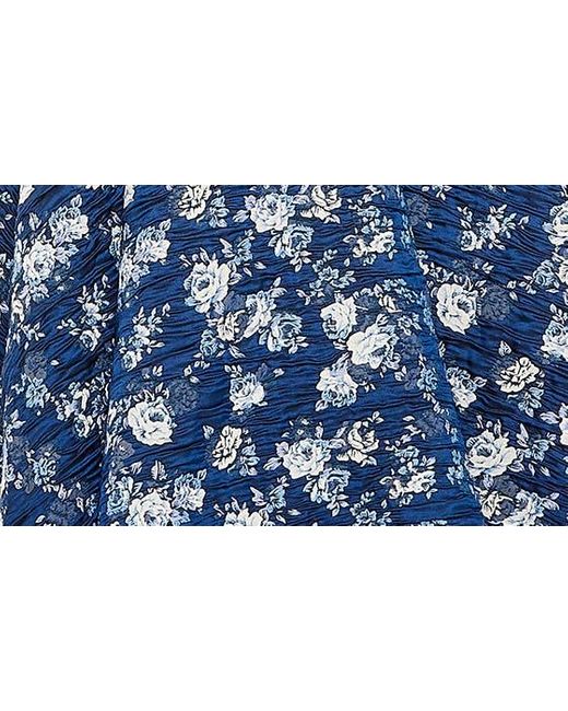 Mac Duggal Blue Floral Strapless Brocade Midi Cocktail Dress
