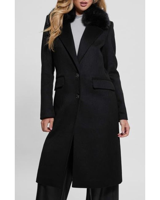 Guess Black Nancy Coat With Removable Faux Fur Collar