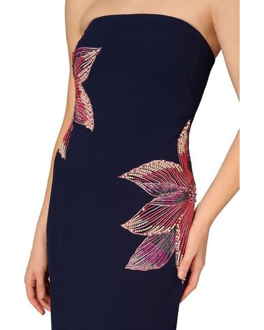 Aidan Mattox by Adrianna Papell Blue Bead Embellished Strapless Column Gown