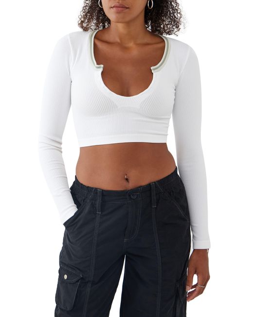 BDG White Going For Gold Long Sleeve Rib Crop Top