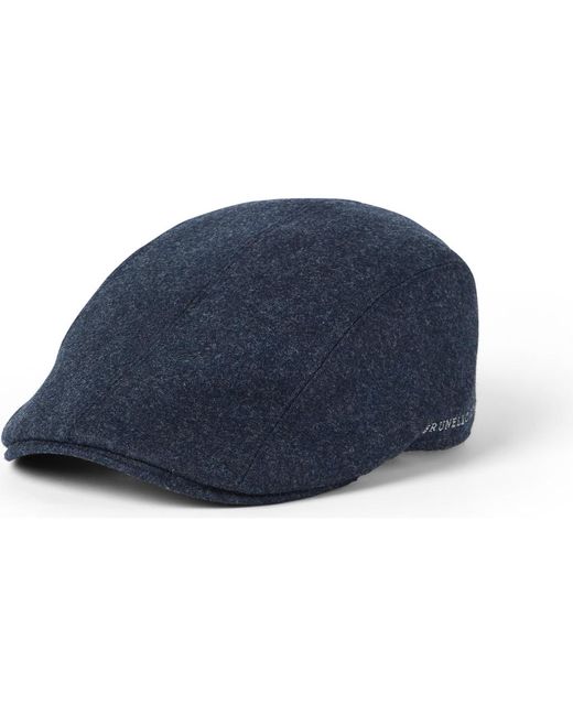 Brunello Cucinelli Blue Virgin Wool Flannel Flat Cap for men