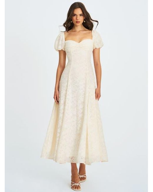 Miss Circle White Pandora Bubble Sleeve Backless Maxi Dress
