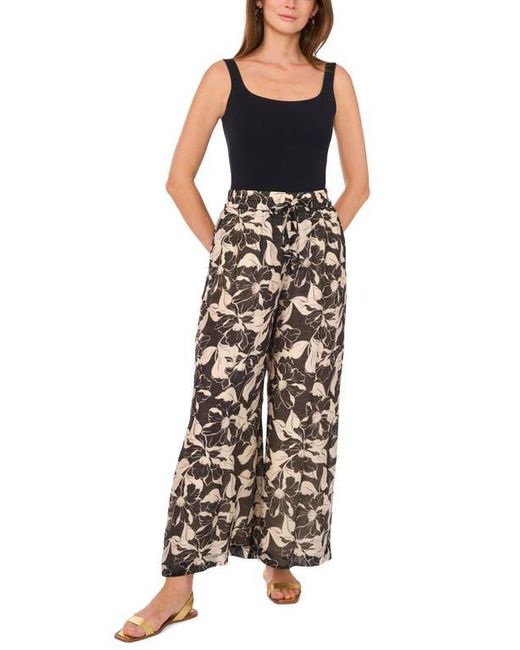 Vince Camuto Black Floral Wide Leg Drawstring Pants