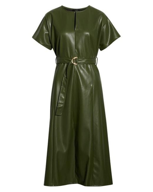 Halogen Faux Leather Midi Dress in Green | Lyst