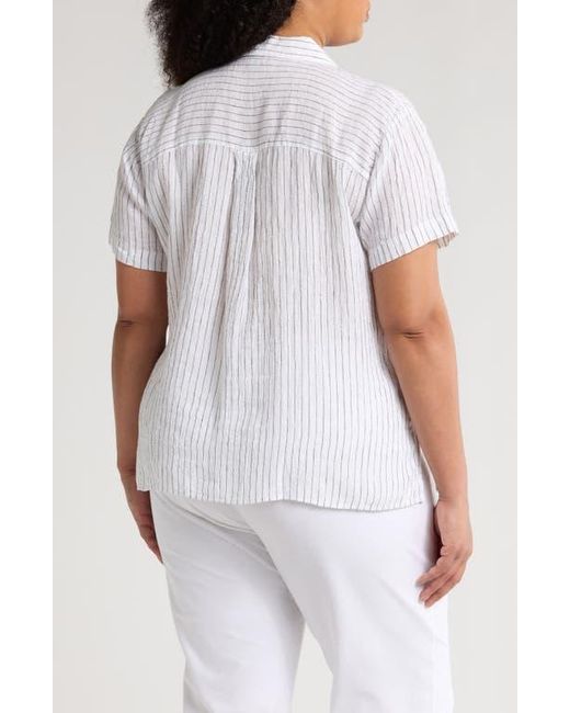 Eileen Fisher White Stripe Organic Linen Button-Up Shirt