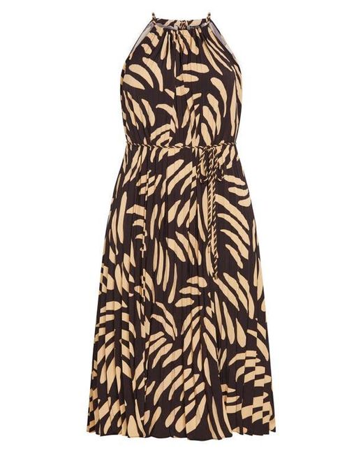 City Chic Brown Tatum Pleated Tie Waist Dress