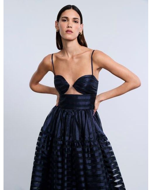 BCBGMAXAZRIA Blue Stripe Organza Gown