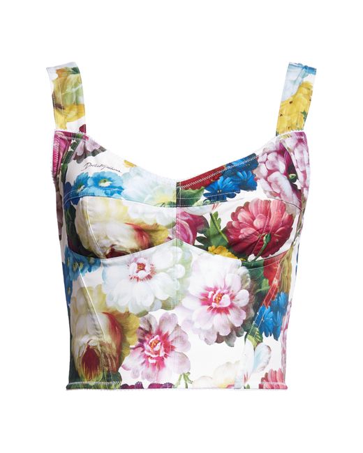 Dolce & Gabbana White Nocturnal Floral Print Bustier Top