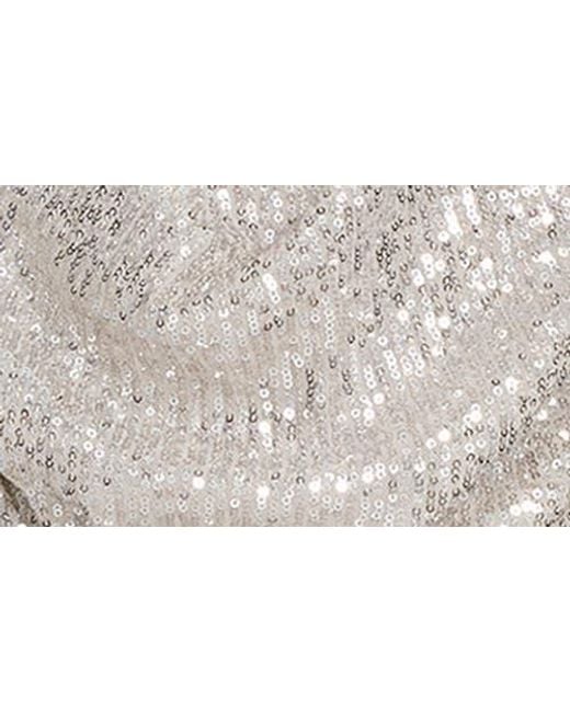 Eliza J Gray Draped Neck Long Sleeve Sequin Jumpsuit