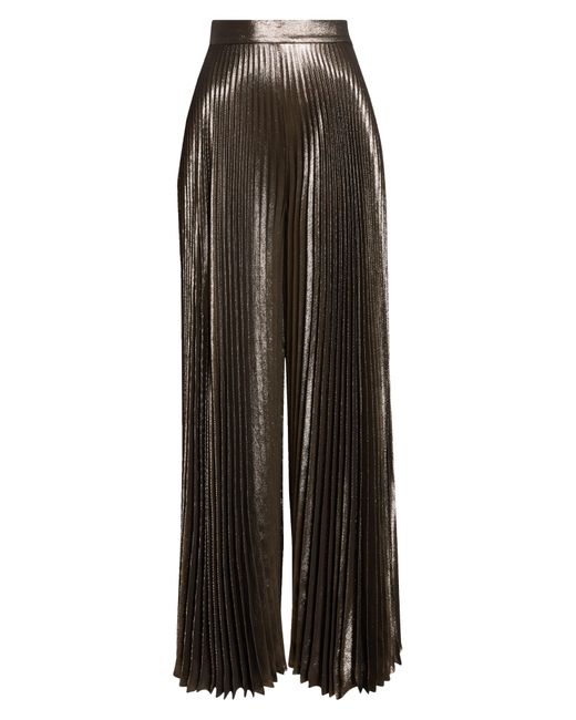 Max Mara Black Panteon Pleated Metallic Silk Blend Wide Leg Pants