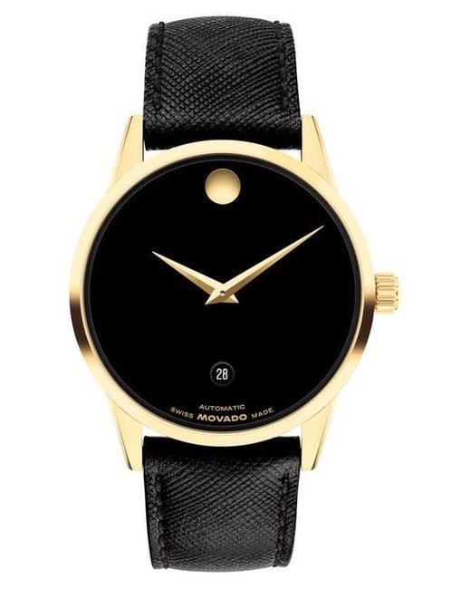 Movado Museum Classic Automatic Leather Strap Watch, 40Mm in Black for