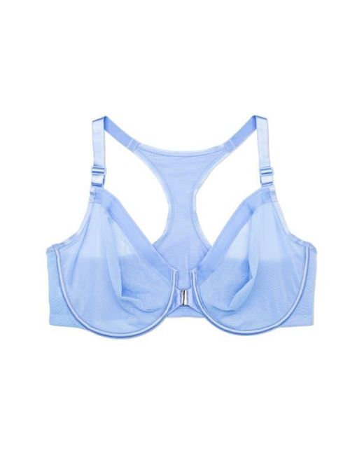 Sheer Racerback Curvy Couture Sheer Mesh Front Clasp Racerback Underwire Bra in Blue | Lyst