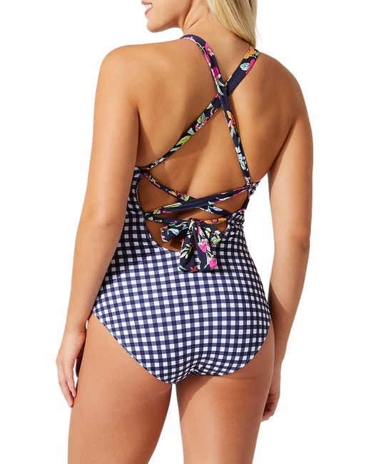 Tommy Bahama Blue Summer Floral Reversible One-piece Swimsuit