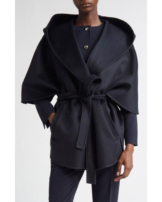 Max Mara Black Duccio Belted Cashmere Double Face Wrap Cape