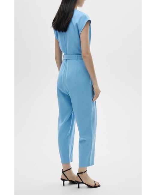 Mango Blue Tie Waist Faux Wrap Wide Leg Jumpsuit