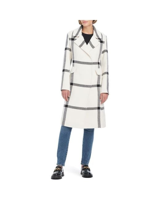 Vince Camuto Women's Natural Plaid Wool Blend Coat
