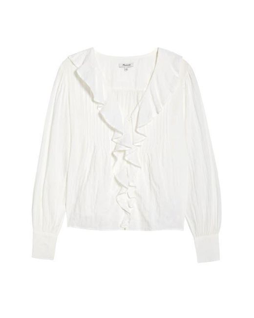 Madewell White Ruffled Pintuck Long Sleeve Top