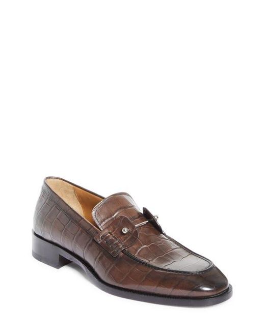 Christian Louboutin Brown Chambelimoc Croc Embossed Loafer for men