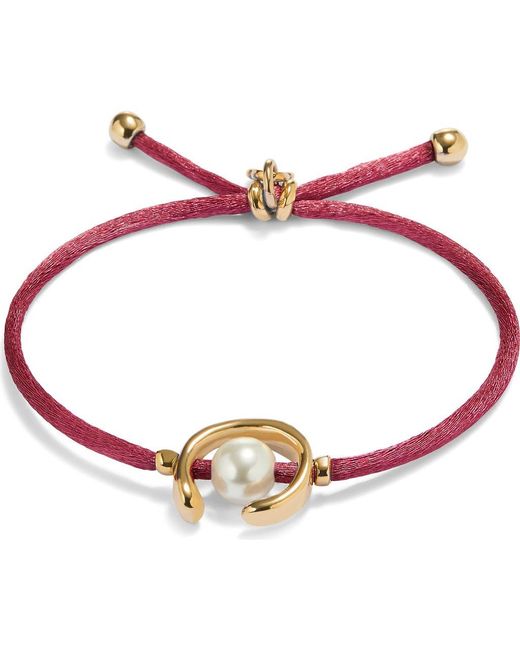 Uno De 50 Red 18K-Plated Mauve Thread Bracelet With Shell Pearl Accessory