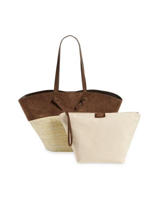Altuzarra White Large Knot Straw & Leather Tote