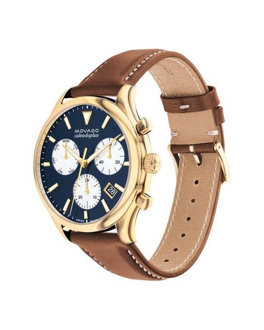 Movado Blue Heritage Chronograph Leather Strap Watch, 43Mm for men
