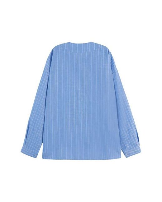 Scotch & Soda Blue Stripe Bib Cotton & Linen Top