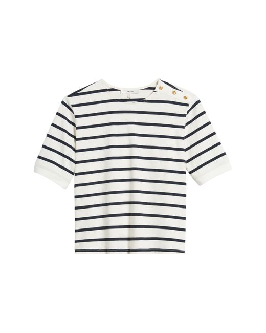 FRAME White Stripe Organic Cotton Button Accent T-shirt