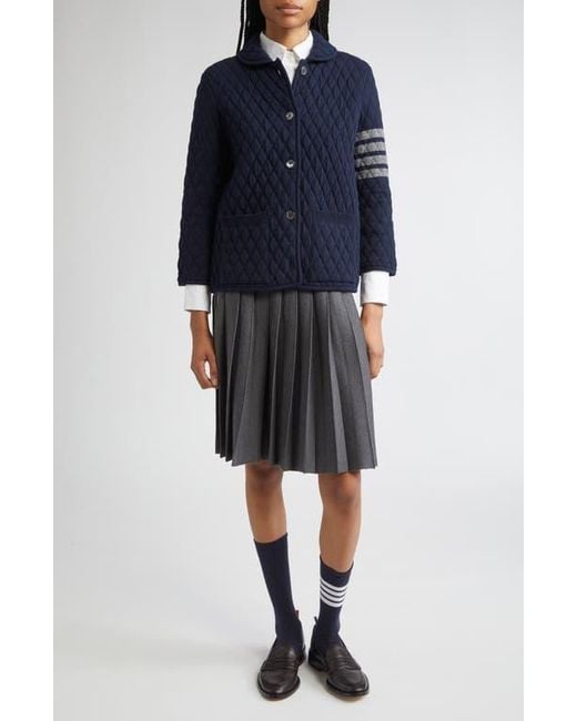Thom Browne Blue 4-Bar Quilted Virgin Wool Blend Jacket