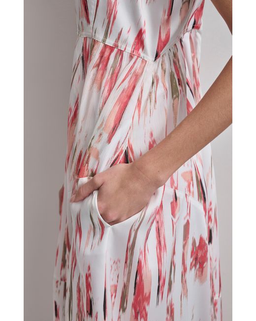 DKNY Red Abstract Print Midi Dress