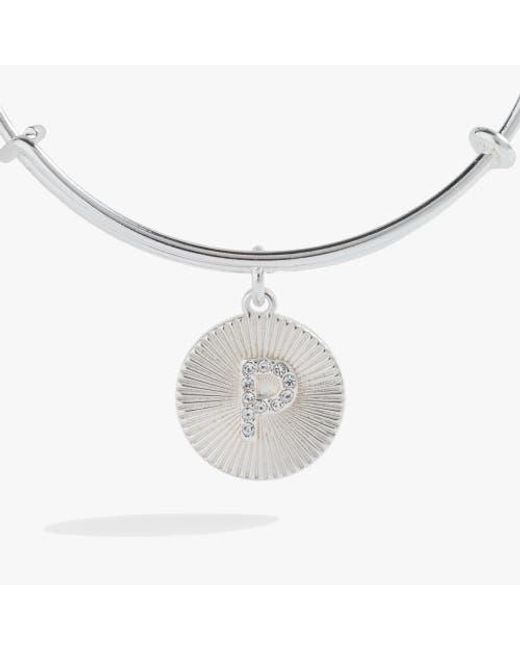 ALEX AND ANI White Pave Starburst Texture Initial Bangle Bracelet