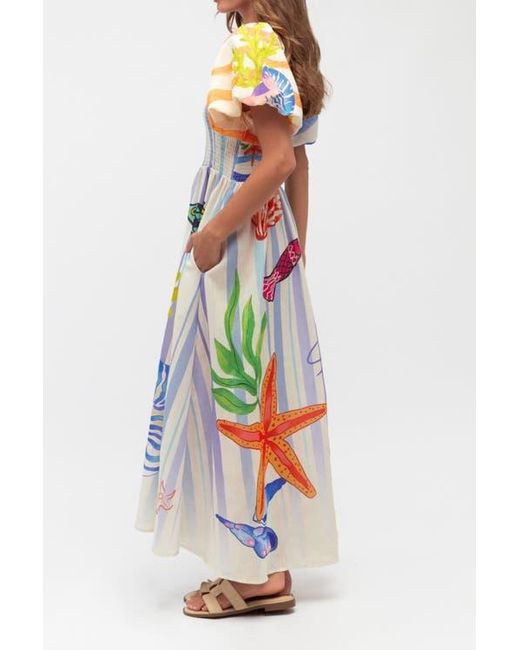 label of love maxi dress Label Of Love Ocean Puff Sleeve Maxi Dress in Blue