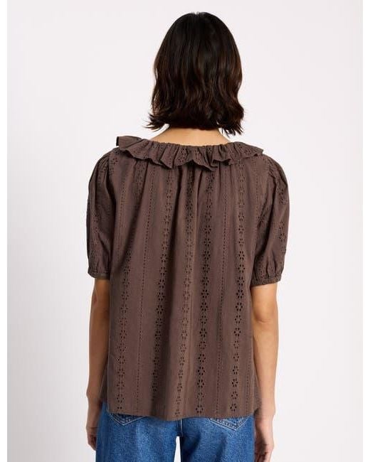 Albaray Brown Ruffle Neck Button-Front Blouse